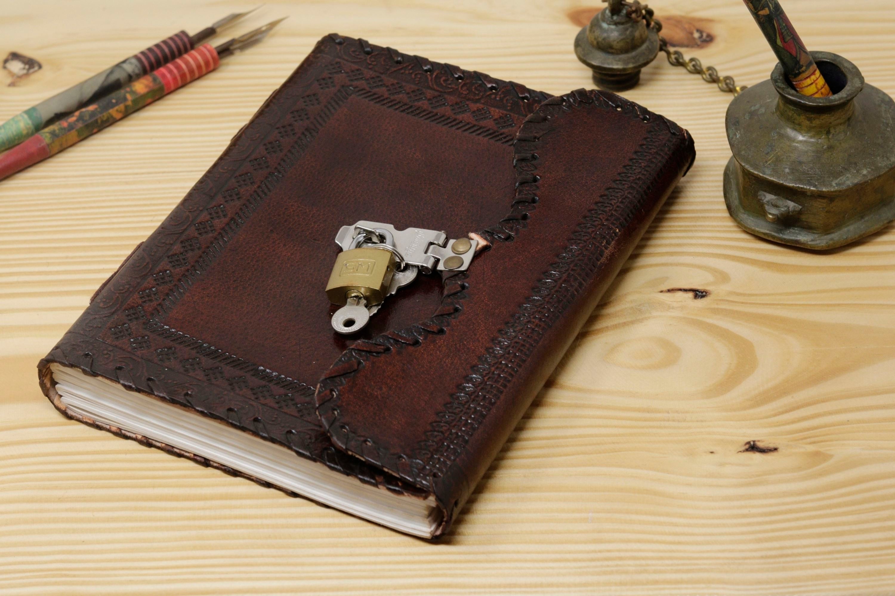 Handmade Vintage Leather Journal - Butterfly Flap Key Lock