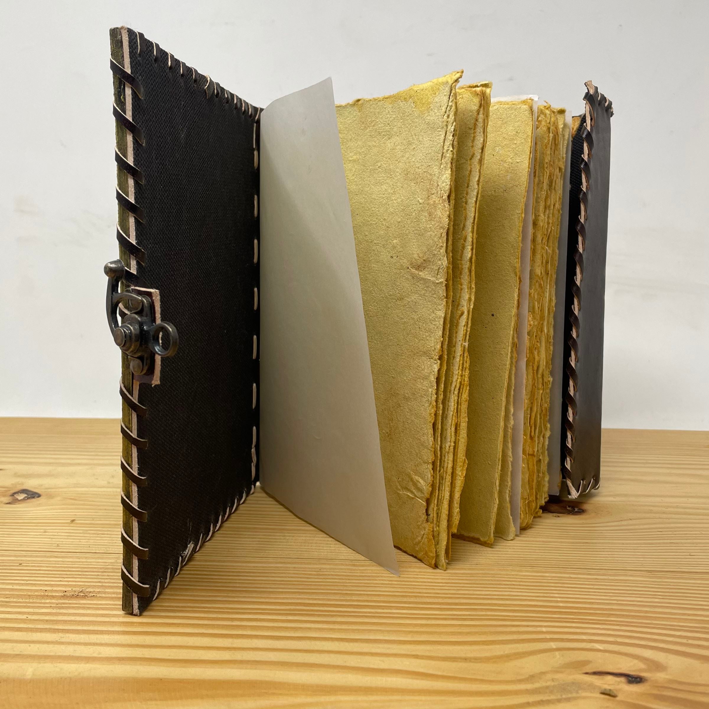 Artisan Handmade Leather Journal with Crafted Embellishments and Mirror - Customized Design with Decal Paper Inside