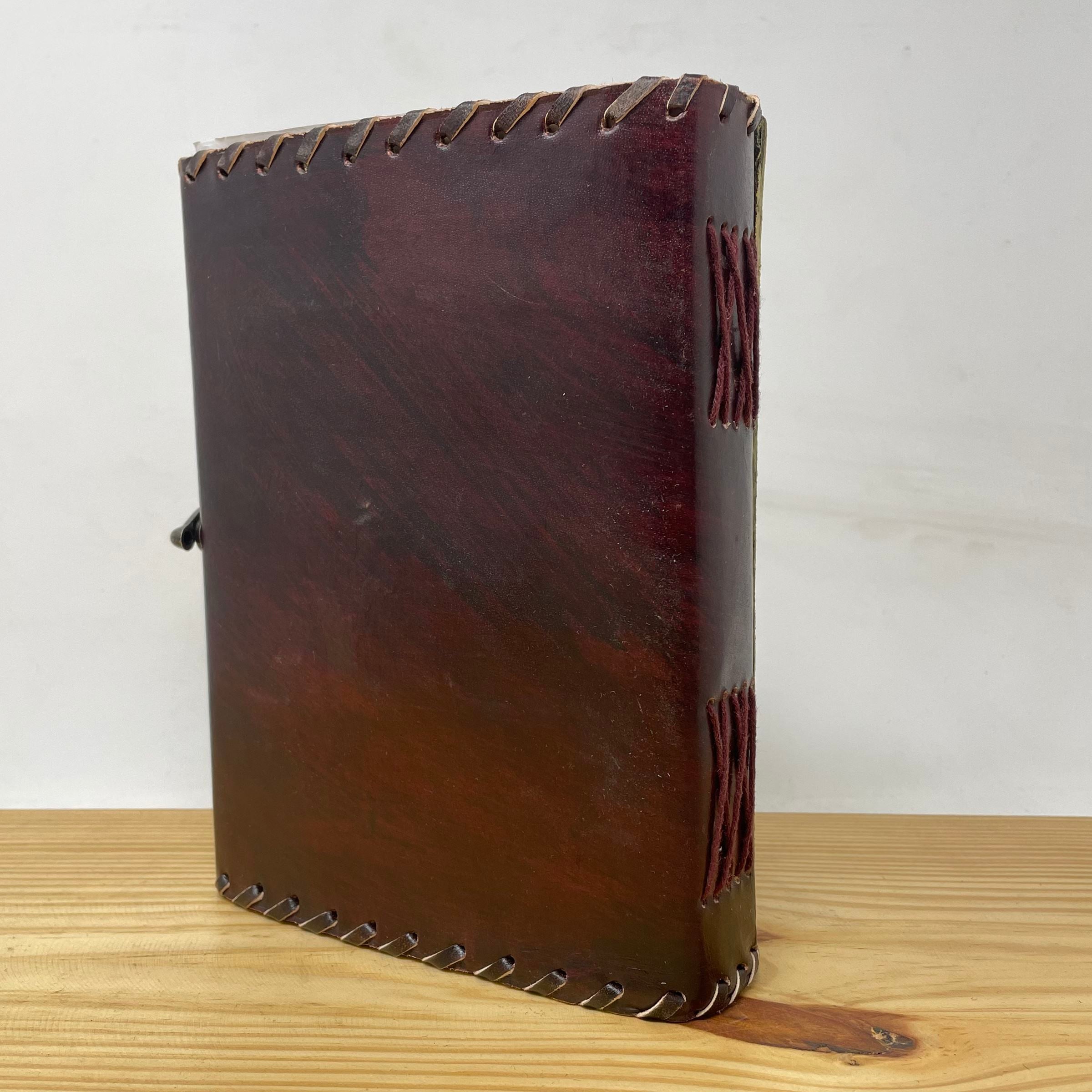 Artisan Handmade Leather Journal with Crafted Embellishments and Mirror - Customized Design with Decal Paper Inside
