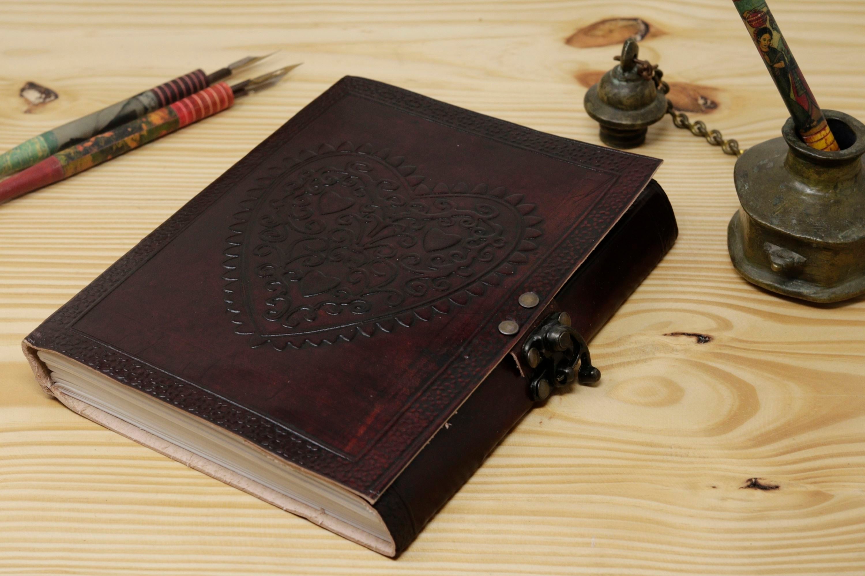 Handmade Vintage Leather Journal - Heart Lock